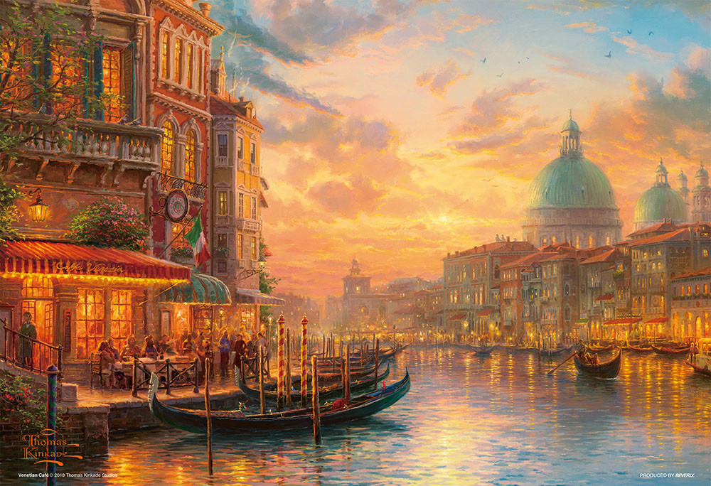 1000片小片 黃昏的威尼斯咖啡廳 (油畫觸感)