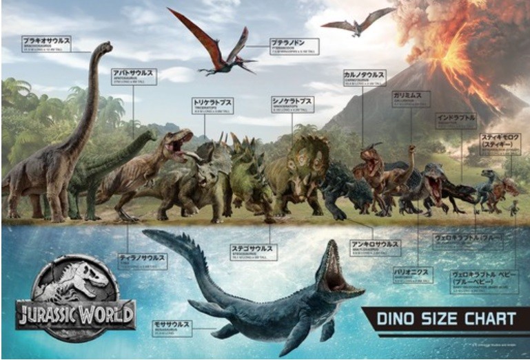 300片 侏儸紀世界-恐龍尺寸表